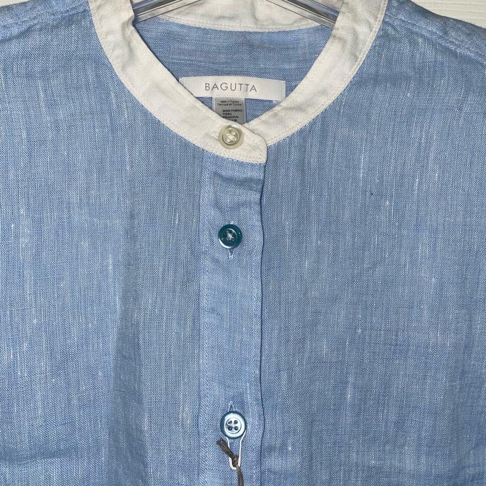 BAGUTTA SKY BLUE LINEN TUNIC BLOUSE SZ EU 38/ US 2 NWT - Picture 4 of 6